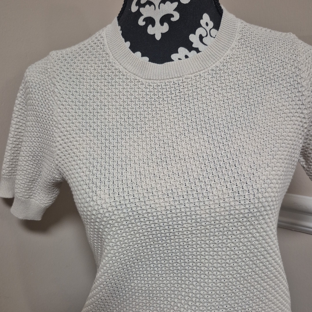 Nine West Ivory Textured Knit Short Sleeve Tee